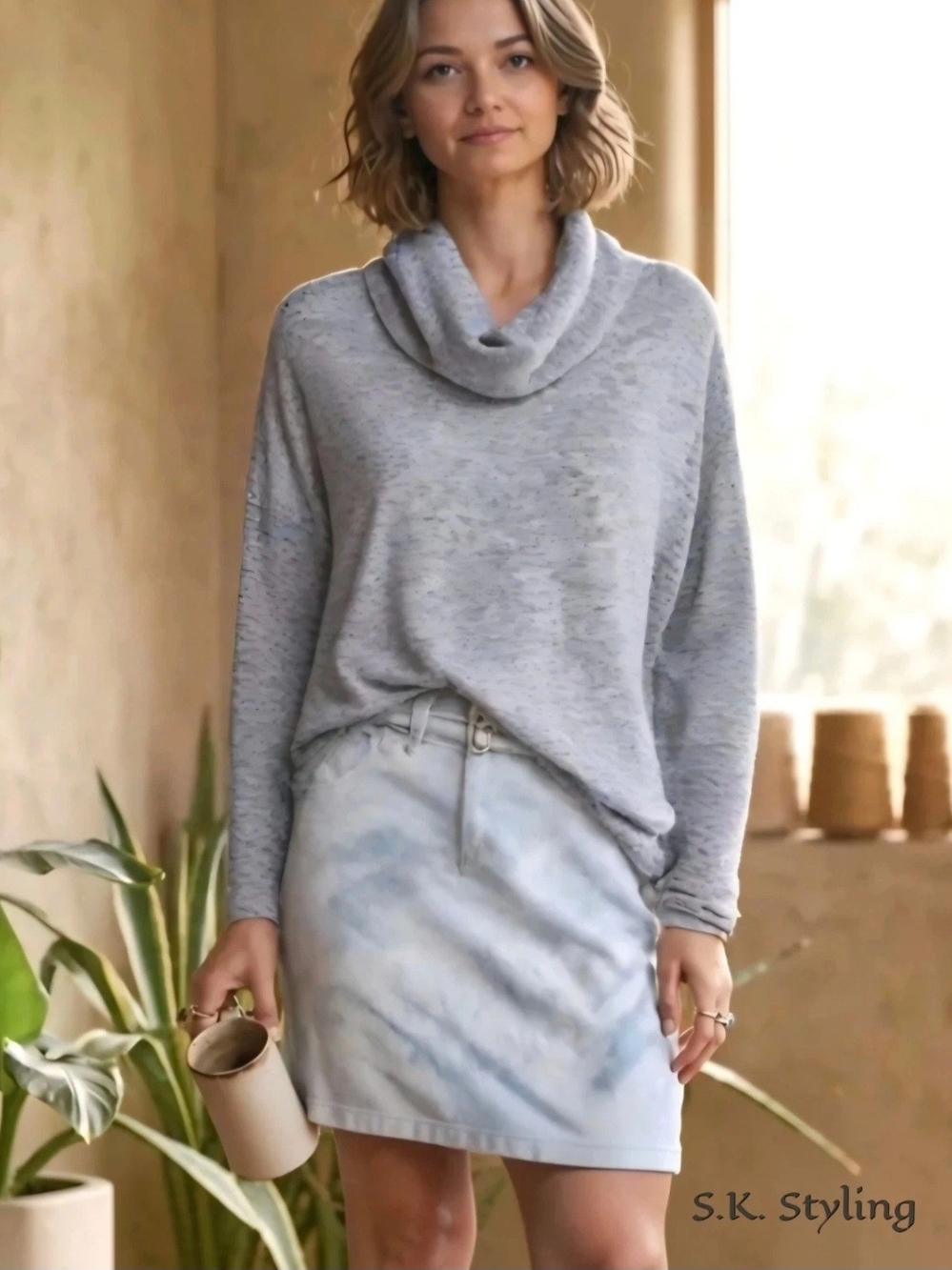 Z Supply Heather Grey Melysa Marled Cowl Neck Sweater Top Womens Medium / Large